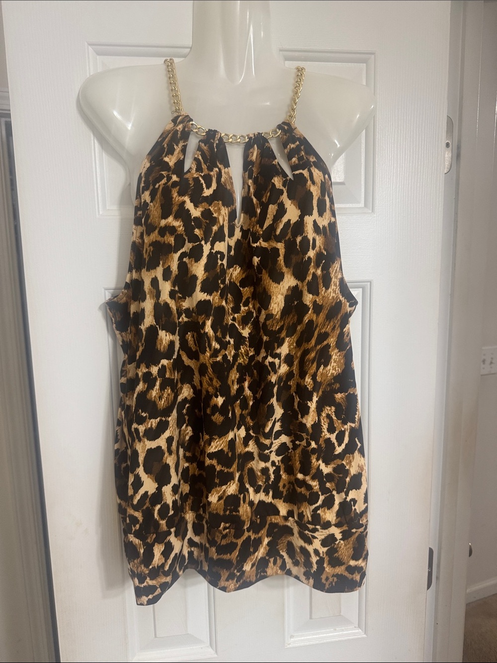 Thalia Sodi Leopard Print Halter Top with Gold Chain Straps
